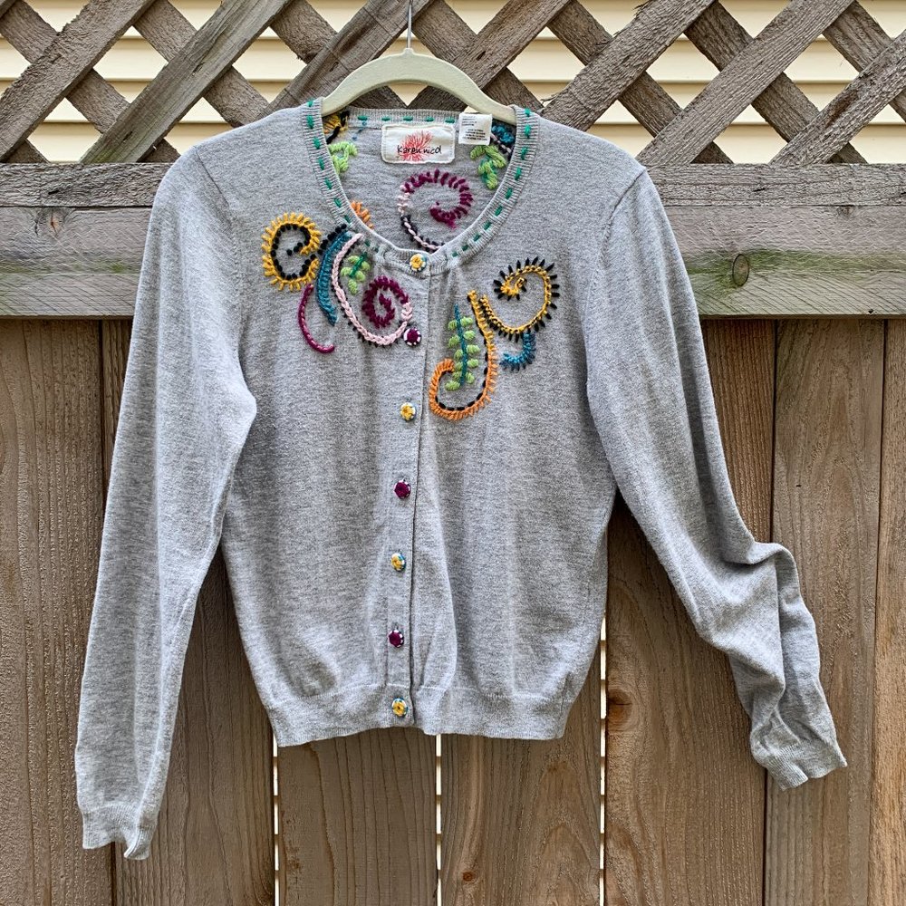 ANTHRO Gray Cardigan Sweater w/Embroidery - Size M